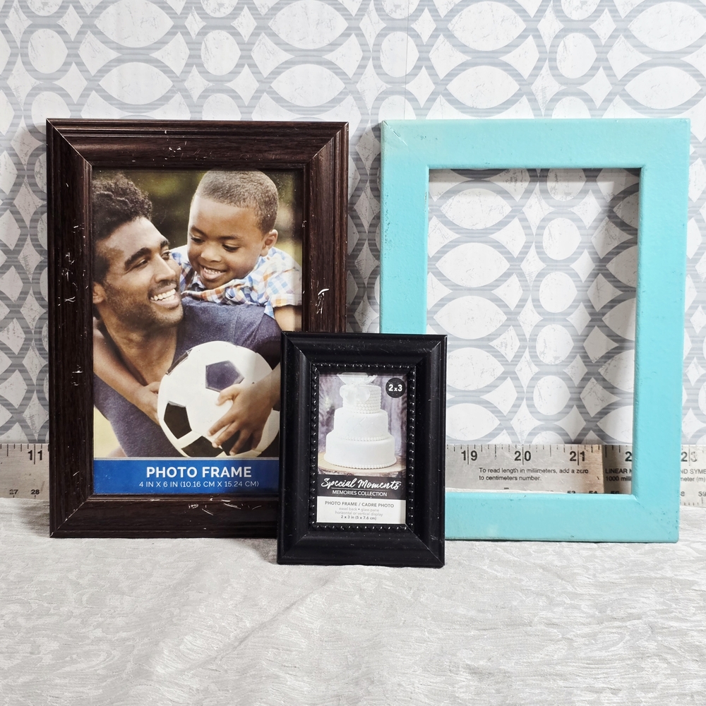 Mixed Lot of 3 Gallery Photo Frames 4x6 & 2x3 Rustic Brown Turquoise Black